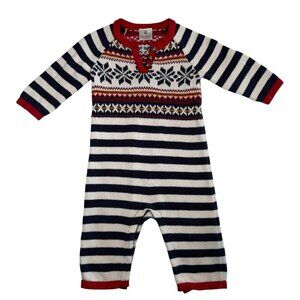 HANNA ANDERSSON Striped Fair Isle Print Knit One Piece Sweater Romper 24 Mos
